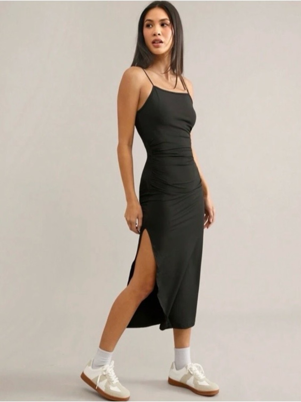 NWOT Black Spaghetti-Strap Midi Dress with Side Slit